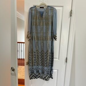 Elegant Blue and Gold Women's Dress